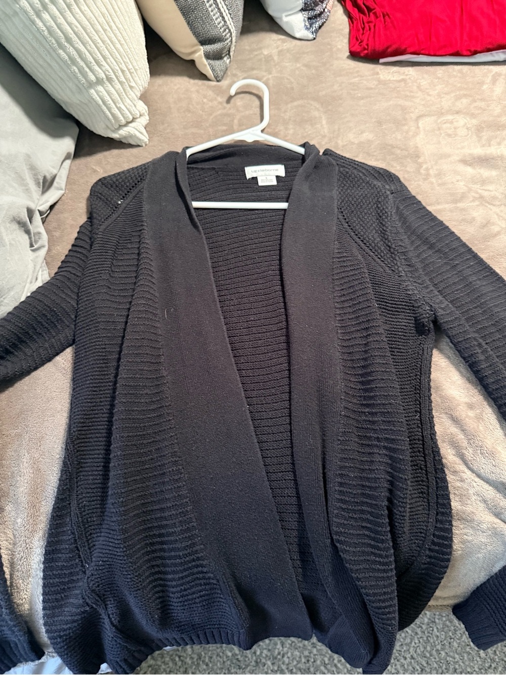 Liz Claiborne Black Open-Front Ribbed Cardigan